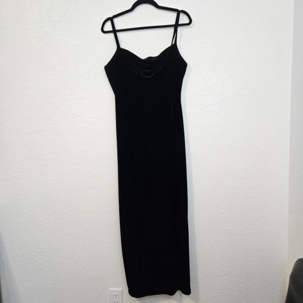 Vintage Y2K Elegant Black Velvet Dress 10 Sleeveless Evening Maxi Cocktail Party